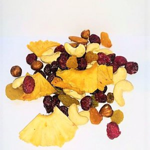 תערובת בריאות:אננס טבעי,קשיו טבעי,שקד טבעי, לוז טבעי ,חמוציות ללא סוכר וצימוק  (8 ש"ח ל-100גר)